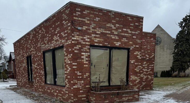 A building at 22305 Woodward Ave in Ferndale, Michigan that is the future home of a new fast casual concept from the team behind Grey Ghost, Second Best and Basan.