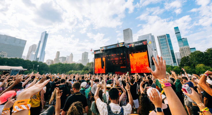 Attendees watch Jungle perform at Lollapalooza 2024 in Chicago.