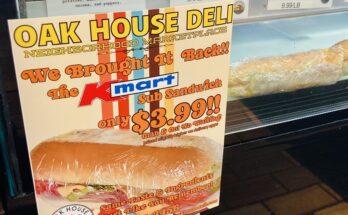 A sign displayed at Oak House Deli promoting Kmart-style subs in Royal Oak, Mich.